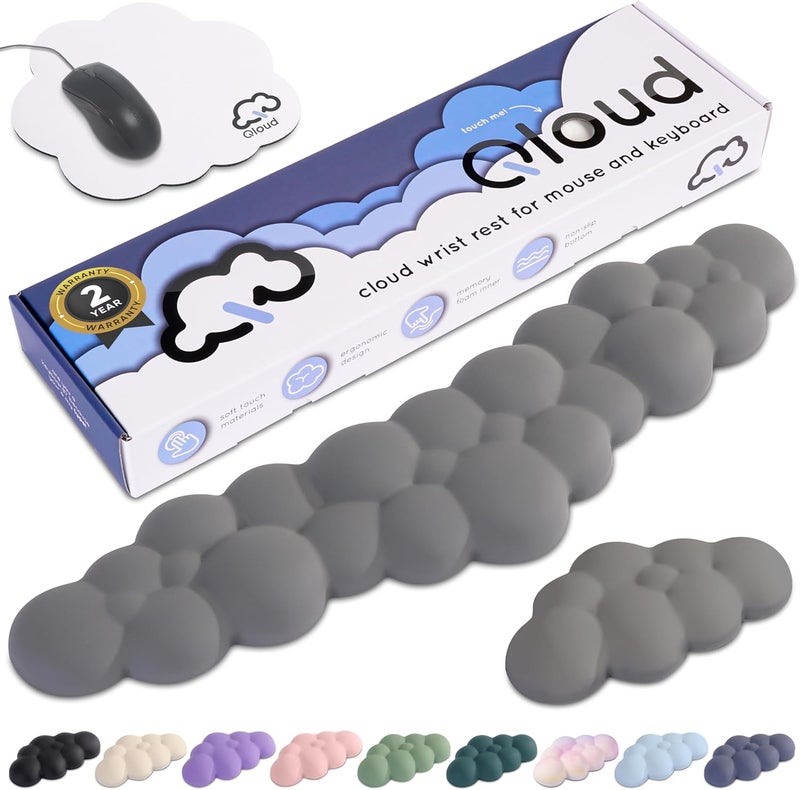 Create-ables Qloud Cloud Wrist Rest Keyboard Wrist Rest for Computer Keyboard Pad, Cloud Keyboard Wrist Rest, Wrist Pad for Keyboard, Memory Foam, Non Slip Base, Comes with Mouse Pad - Soft Gray - Image 1